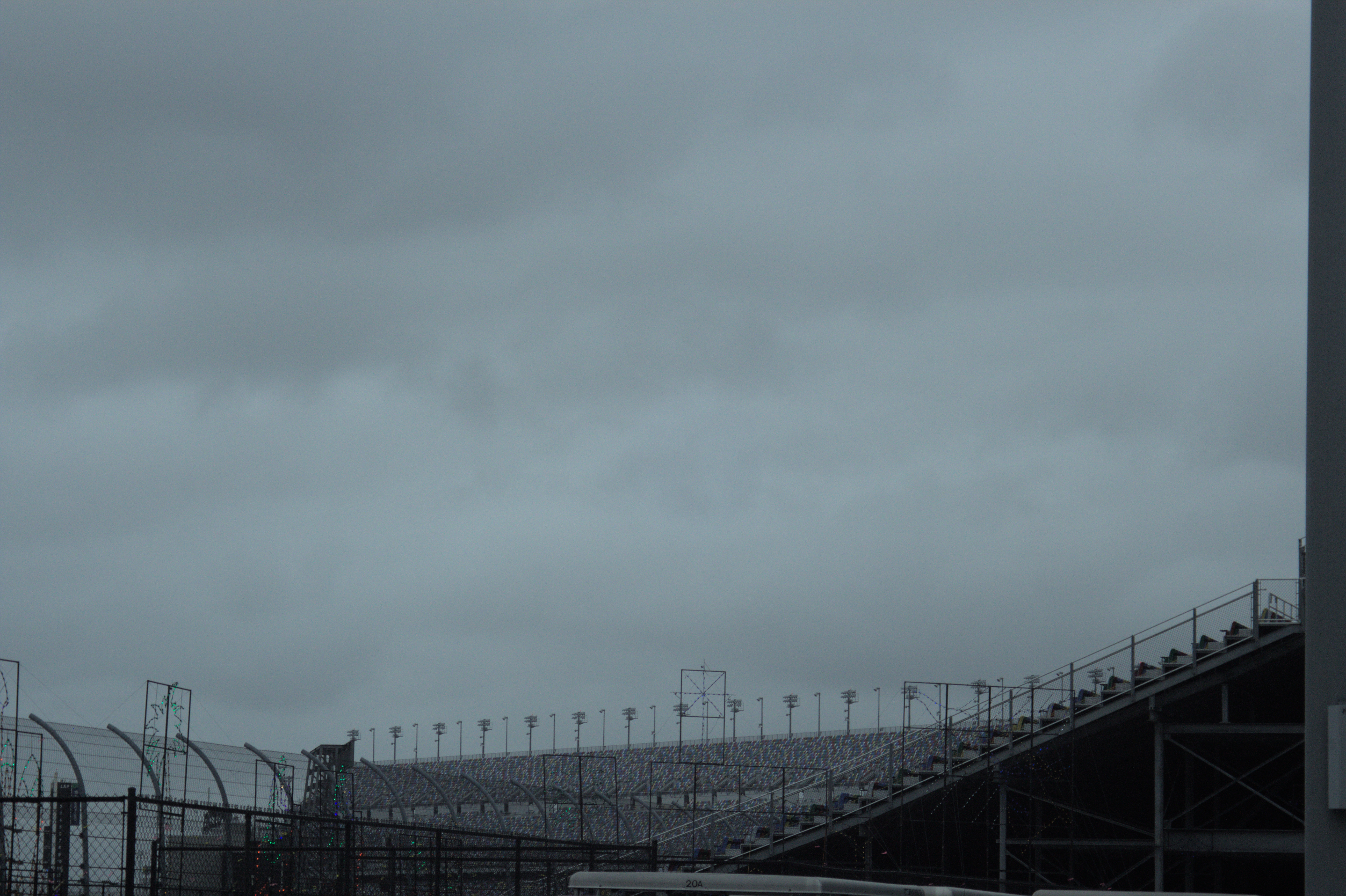 A picture of cloudy skies above a race track.